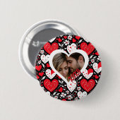 Foto "Rotes, Schwarzes und Weiß Herz und Blume" Button (Vorne & Hinten)