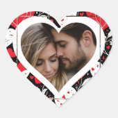 Foto "Rotes, Schwarzes und Weiß Herz und Blume" Herz-Aufkleber (Vorderseite)