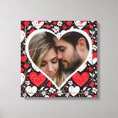 Foto "Rotes, Schwarzes und Weiß Herz und Blume" Leinwanddruck (Vorderseite)