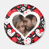 Foto "Rotes, Schwarzes und Weiß Herz und Blume" Magnet (Vorne)