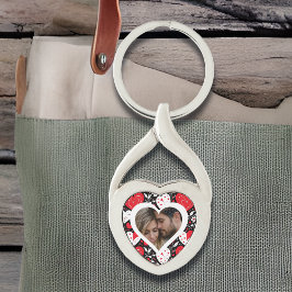 Foto "Rotes, Schwarzes und Weiß Herz und Blume" Schlüsselanhänger