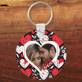 Foto "Rotes, Schwarzes und Weiß Herz und Blume" Schlüsselanhänger
