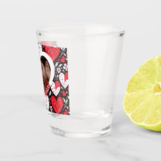 Foto "Rotes, Schwarzes und Weiß Herz und Blume" Schnapsglas (Rechts)