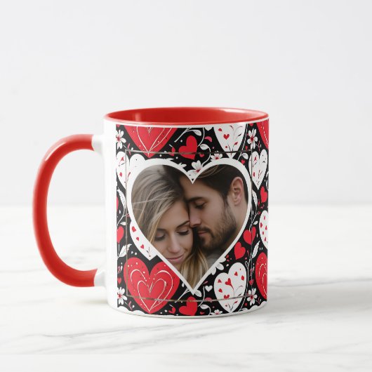 Foto "Rotes, Schwarzes und Weiß Herz und Blume" Tasse (Links)