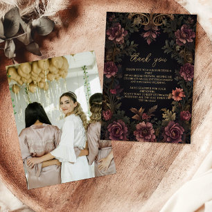 Foto Royal Viktorianisch Floral Gothic Bridal Dankeskarte