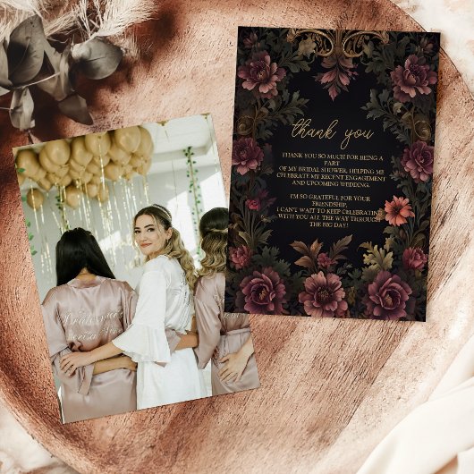 Foto Royal Viktorianisch Floral Gothic Bridal Dankeskarte