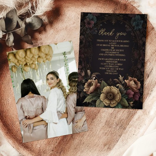 Foto Royal Viktorianisch Gothic Floral Bridal Dankeskarte