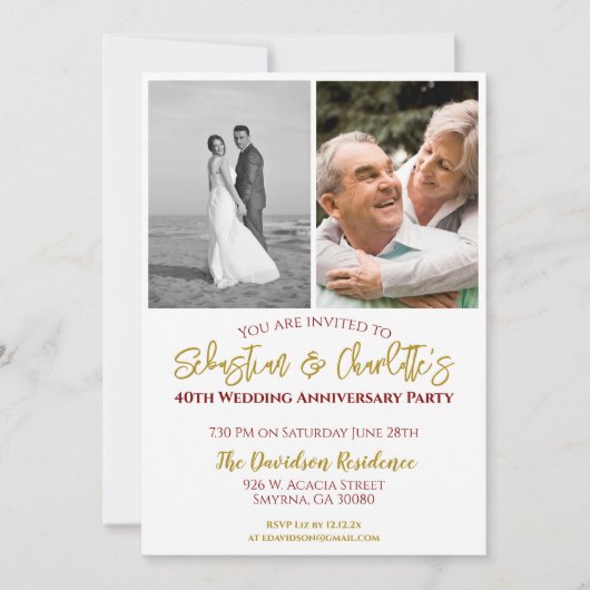 Foto Ruby zum 40. Hochzeitstag Einladung (Vorderseite)