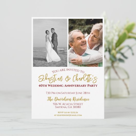 Foto Ruby zum 40. Hochzeitstag Einladung (Stehend Vorderseite)