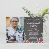 Foto-Ruhestands-Party-Kreide-rote BlumenRosen Einladung (Stehend Vorderseite)