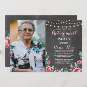 Foto-Ruhestands-Party-Kreide-rote BlumenRosen Einladung (Vorne/Hinten)