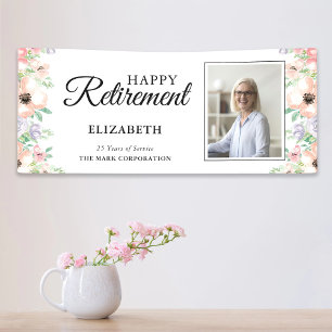 Foto-Ruhestandsfeier Elegante Pastell-Blumen Banner
