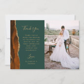 Foto Rust Agate Green Gold Script Hochzeit Dankeskarte (Vorderseite)