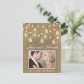 Foto Rustic Burlap Mason Jar Danke Postkarten (Stehend Vorderseite)