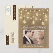 Foto Rustic Burlap Mason Jar Danke Postkarten (Vorne/Hinten)