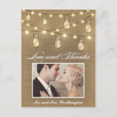 Foto Rustic Burlap Mason Jar Danke Postkarten (Vorderseite)