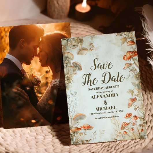 Foto Rustic Elegant Woodland Pilz Hochzeit Save The Date