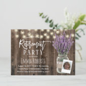 Foto Rustic Lavender Mason Jar Wood Einladung (Stehend Vorderseite)