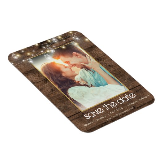 Foto Rustic Mason Jar String Lights Save the Date Magnet (Rechte Seite)