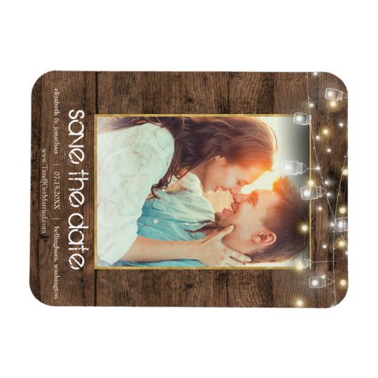 Foto Rustic Mason Jar String Lights Save the Date Magnet (Horizontal)