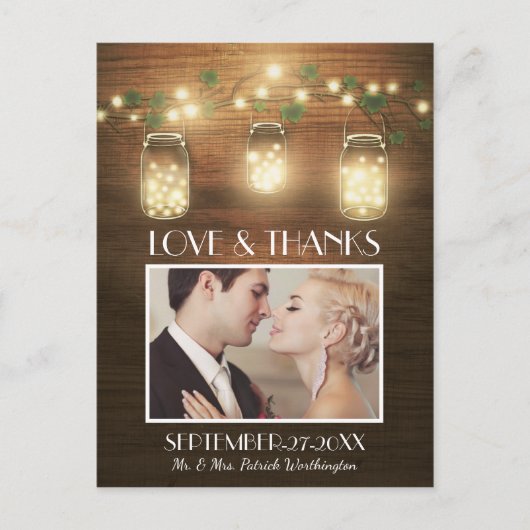 Foto Rustic Mason Jar Vielen Dank Karten Postkarte (Vorderseite)