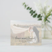 Foto Rustic Script Moderne Hochzeits-Dankeskarte (Stehend Vorderseite)