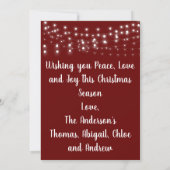 Foto Rustic String Lights Rote Weihnachtskarte (Rückseite)