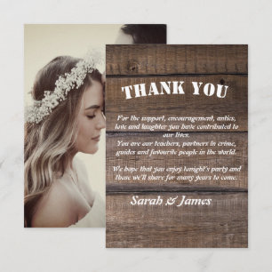 Foto Rustic Wood Country Wedding Dankeskarte