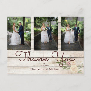 Foto Rustic Wood Floral Wedding Vielen Dank Postkarte