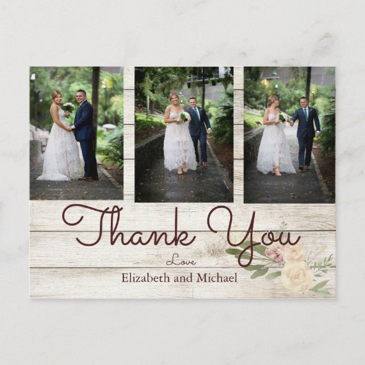 Foto Rustic Wood Floral Wedding Vielen Dank Postkarte (Vorderseite)
