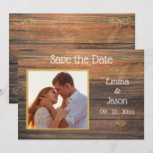 Foto Rustic Wood Grain Typografie Save The Date (Vorne/Hinten)