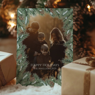 Foto Rustikale Kiefernzapfen-Familienweihnachten Feiertagskarte