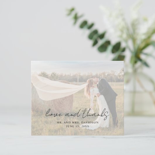 Foto Rustikale Script Moderne Hochzeit Danke Karte (Stehend Vorderseite)