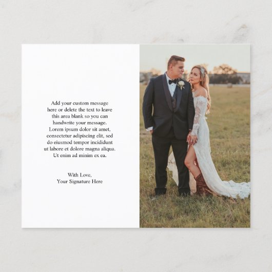 Foto Rustikale Script Moderne Hochzeit Danke Karte (Rückseite)