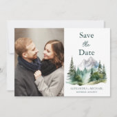 Foto Rustikaler Bergwald Evergreen Tree Weddin Save The Date (Vorderseite)