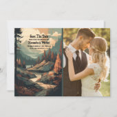 Foto Rustikaler Bergwald Evergreen Wedding Save The Date (Vorderseite)