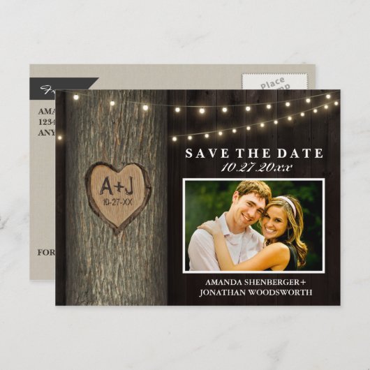 Foto Rustikaler Eichenbaum speichern die Datumskar Ankündigungspostkarte (Vorne/Hinten)