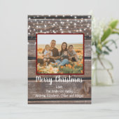 Foto Rustikaler Holzschnitt Lichter Weihnachtsfeie Feiertagskarte (Stehend Vorderseite)