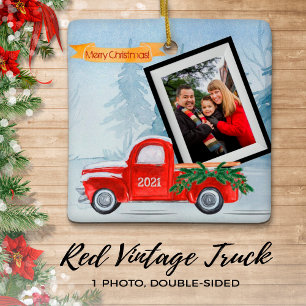 Foto Rustikaler Roter Weihnachts-LKW Einzigartig Keramikornament