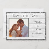 Foto Rustikales Weißholz Glitzer Typografie Save The Date (Vorderseite)
