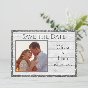 Foto Rustikales Weißholz Glitzer Typografie Save The Date