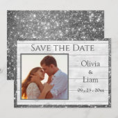 Foto Rustikales Weißholz Glitzer Typografie Save The Date (Vorne/Hinten)