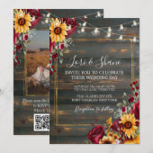 Foto Rustische Rose und Aster QR Code Hochzeit Einladung (Vorne/Hinten)