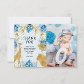 Foto Safari Blue 1. Geburtstag Dankeschön Karte (Vorderseite)