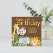 Foto-Safari-Dschungel-Tierkindergeburtstags-Party Einladung (Stehend Vorderseite)