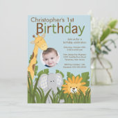 Foto Safari Dschungeltier Geburtstagsparty Einladung (Stehend Vorderseite)