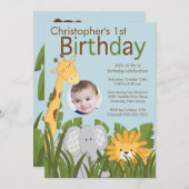 Foto Safari Dschungeltier Geburtstagsparty Einladung (Vorne/Hinten)