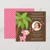 Foto Safari Jungle Giraffe Geburtstagsparty Einladung (Vorne/Hinten)