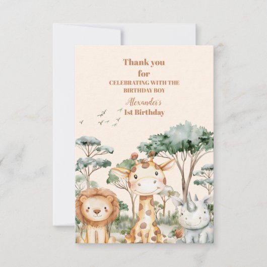 Foto Safari Wild One Geburtstag Dankeskarte (Vorderseite)