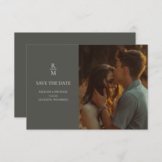 Foto Sage Green Boho Monogram Save the Date (Vorne/Hinten)